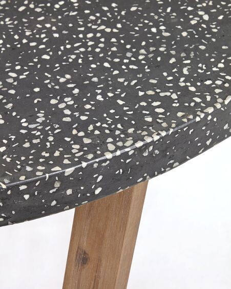 Mesa redonda Shanelle de terrazo negro y madera maciza acacia Ø 120 cm
