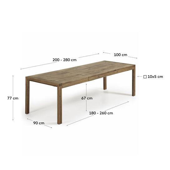 Mesa extensible Briva chapa de roble acabado envejecido 200 (280) x 100 cm