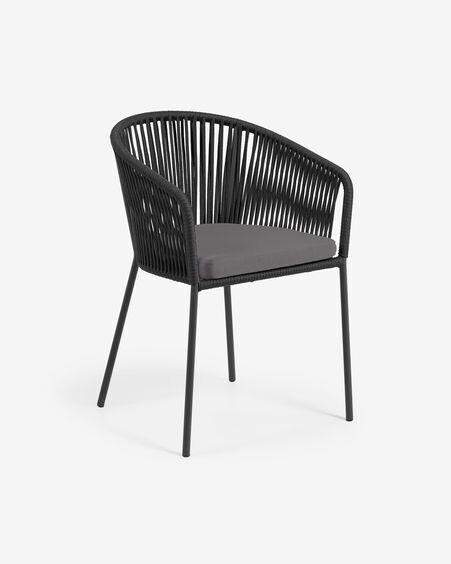Silla Yanet de cuerda negro y patas de acero galvanizado