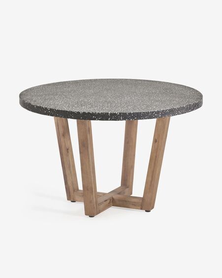 Mesa redonda Shanelle de terrazo negro y madera maciza acacia Ø 120 cm