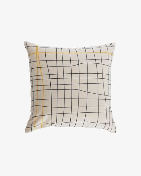 Funda cojín Saori 100% algodón orgánico (GOTS) rayas negro y amarillo 45 x 45 cm