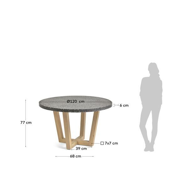 Mesa redonda Shanelle de terrazo negro y madera maciza acacia Ø 120 cm