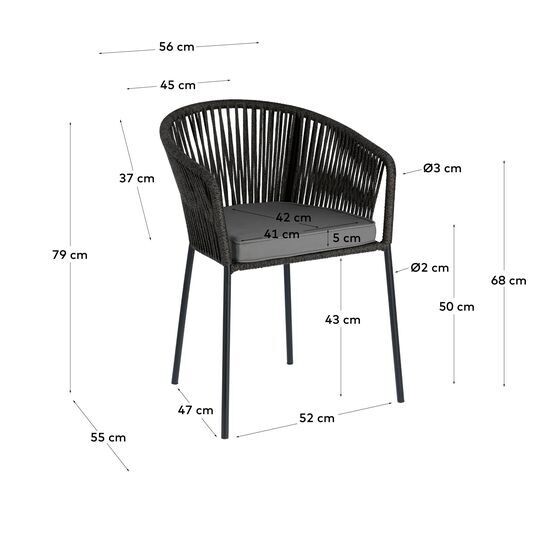 Silla Yanet de cuerda negro y patas de acero galvanizado