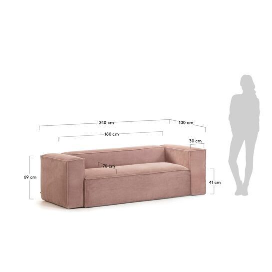 Sofá Blok 3 plazas pana gruesa rosa 240 cm