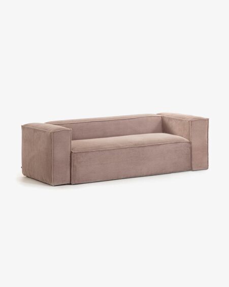 Sofá Blok 3 plazas pana gruesa rosa 240 cm