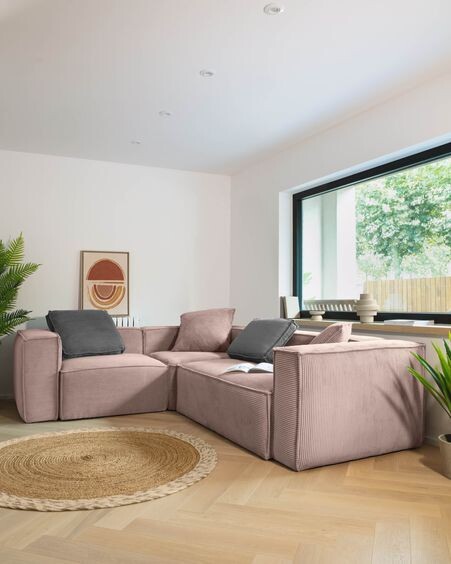 Sofá rinconero Blok 4 plazas pana rosa 320 x 230 cm