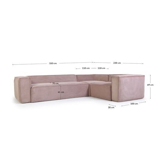 Sofá rinconero Blok 4 plazas pana rosa 320 x 230 cm
