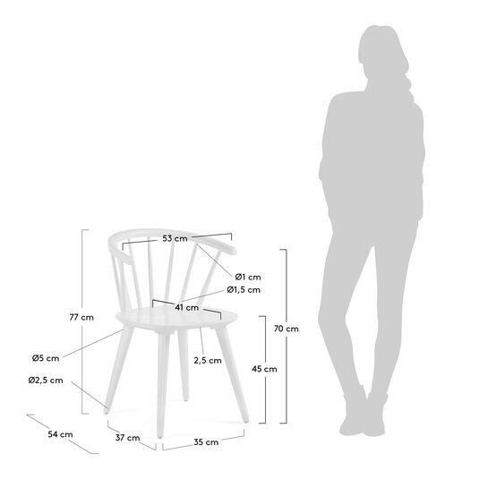 Silla Trise DM y madera maciza de caucho lacado blanco