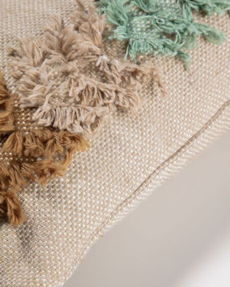 Funda de cojín exterior Dalila de PET con cenefa marrón 45 x 45 cm