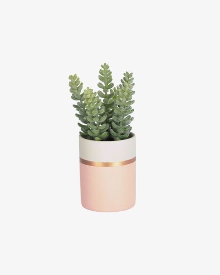 Planta artificial Sedum lucidum con maceta de cerámica rosa 19 cm