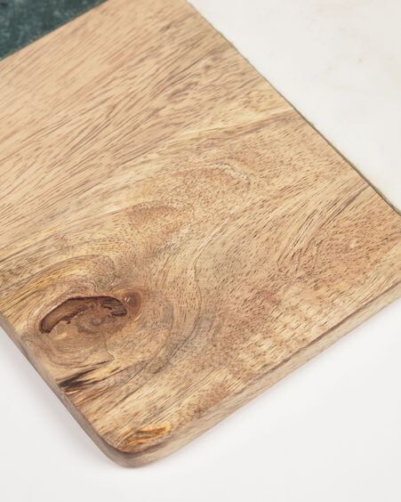 Tabla de servir Wilmina de mármol blanco y verde y madera de mango