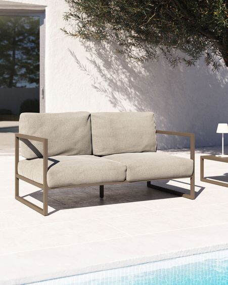 Sofá 100% exterior Comova 2 plazas gris claro y de aluminio verde 150 cm