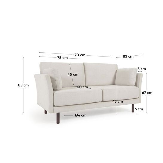 Sofá Gilma 2 plazas beige y patas acabado negro 170 cm