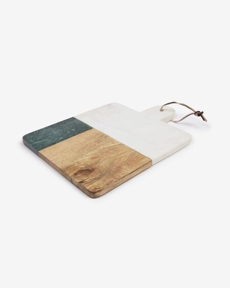 Tabla de servir Wilmina de mármol blanco y verde y madera de mango