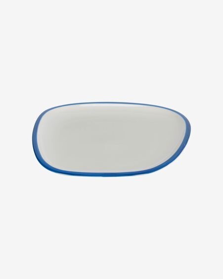 Plato plano Odalin de porcelana blanco y azul
