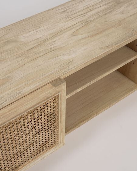 Mueble TV Rexit de madera maciza y chapa mindi con ratán 180 x 50 cm