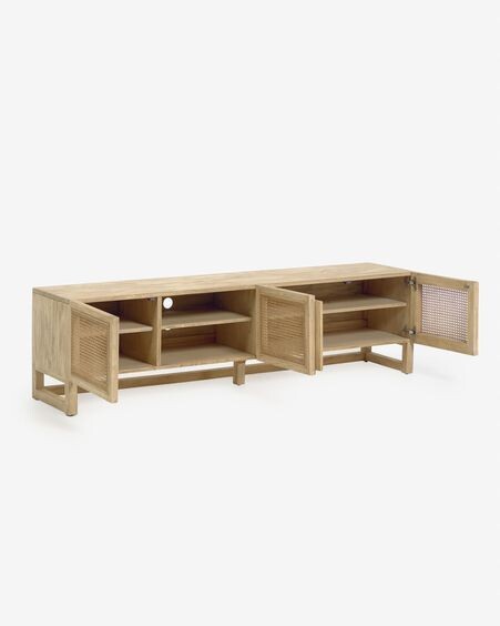 Mueble TV Rexit de madera maciza y chapa mindi con ratán 180 x 50 cm