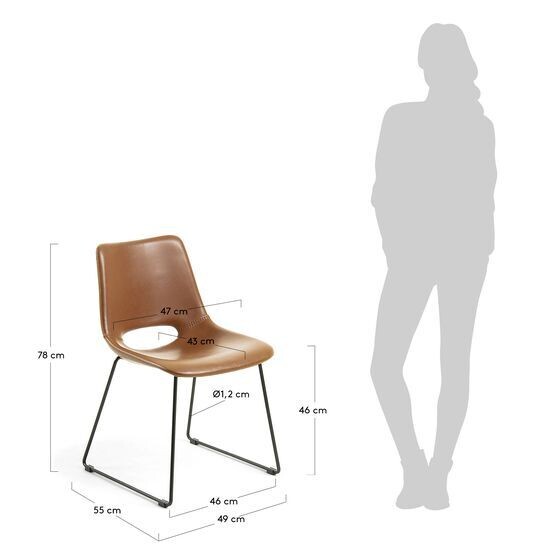 Silla Zahara marrón y patas de acero acabado negro