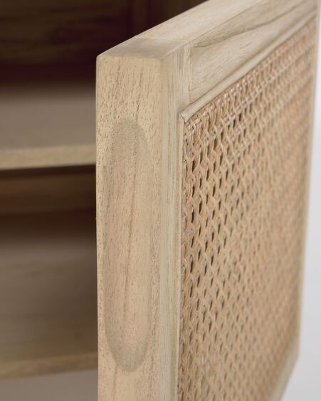 Mueble TV Rexit de madera maciza y chapa mindi con ratán 180 x 50 cm