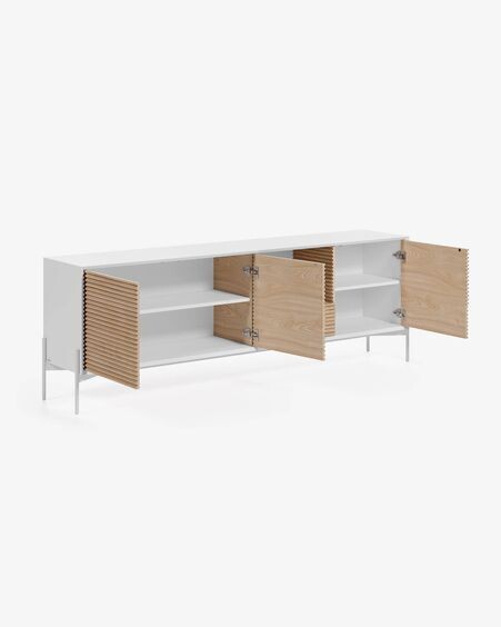 Aparador Marielle de chapa de fresno y lacado blanco 207 x 69 cm