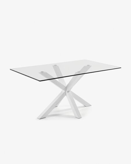 Mesa Argo de cristal y patas de acero acabado blanco 180 x 100 cm