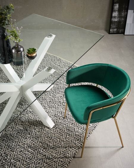 Mesa Argo de cristal y patas de acero acabado blanco 180 x 100 cm
