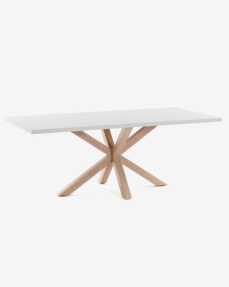 Mesa Argo 180 x 100 cm melamina acabado blanco patas de acero efecto madera