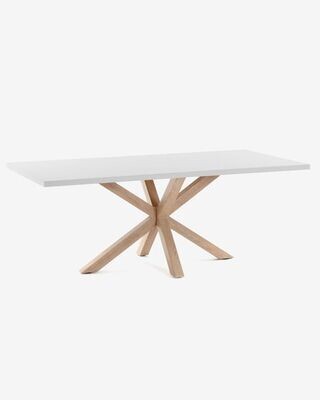 Mesa Argo 180 x 100 cm melamina acabado blanco patas de acero efecto madera