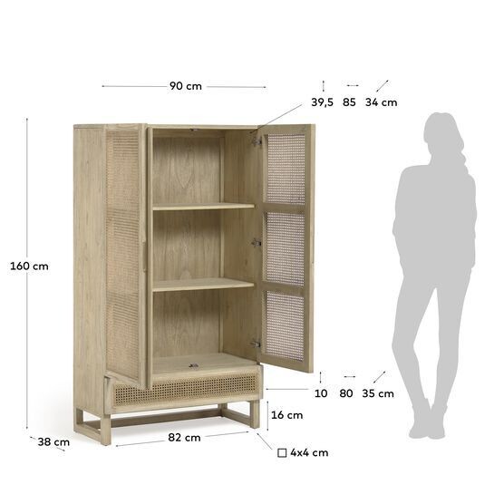 Armario Rexit madera maciza y chapa mindi con ratán 90 x 160 cm