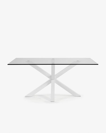 Mesa Argo de cristal y patas de acero acabado blanco 180 x 100 cm