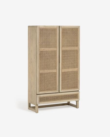 Armario Rexit madera maciza y chapa mindi con ratán 90 x 160 cm