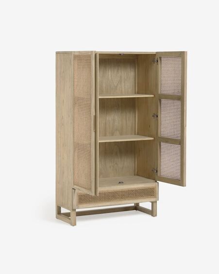 Armario Rexit madera maciza y chapa mindi con ratán 90 x 160 cm