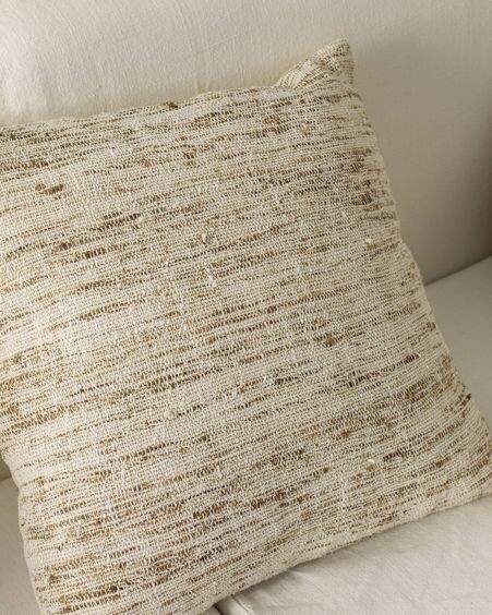 Funda cojín Devi algodón y lino rayas beige y marrón 45 x 45 cm