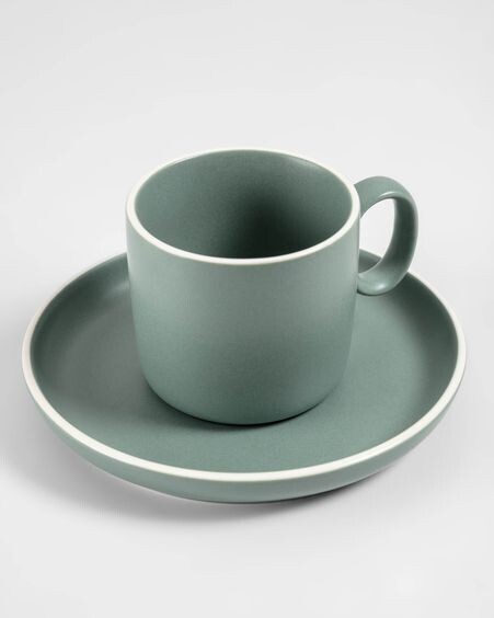 Taza de café con plato Shun de porcelana verde