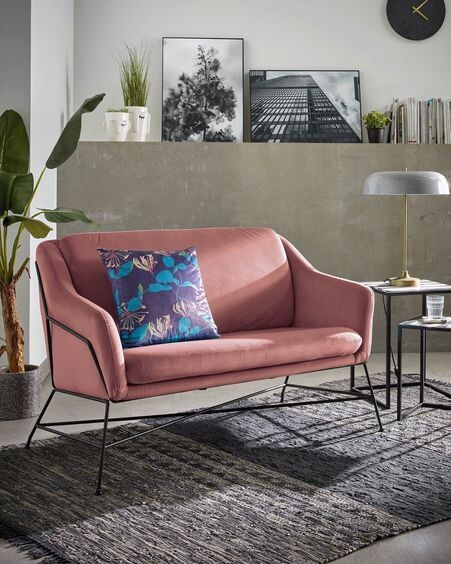 Sofá Brida 2 plazas terciopelo rosa 128 cm