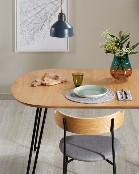 Mesa extensible Novac 170 (320) x 100 cm chapa de roble patas de acero acabado negro