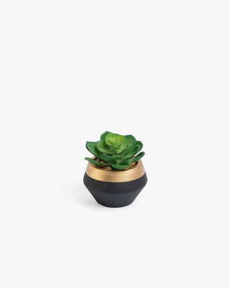 Planta artificial Consolva con maceta de cerámica negro y dorado 10 cm
