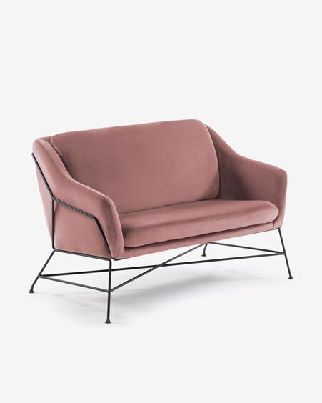 Sofá Brida 2 plazas terciopelo rosa 128 cm