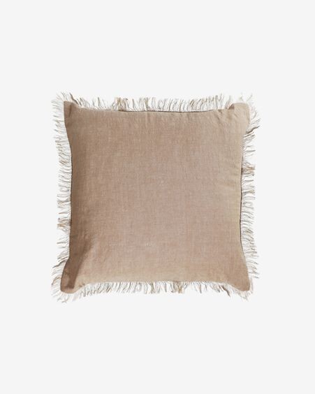 Funda cojín Abinadi de algodón y lino flecos beige 45 x 45 cm
