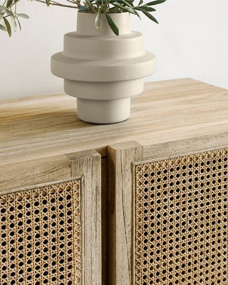 Aparador Rexit madera maciza y chapa mindi con ratán 180 x 70 cm