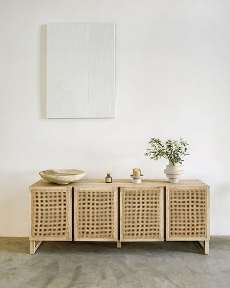 Aparador Rexit madera maciza y chapa mindi con ratán 180 x 70 cm