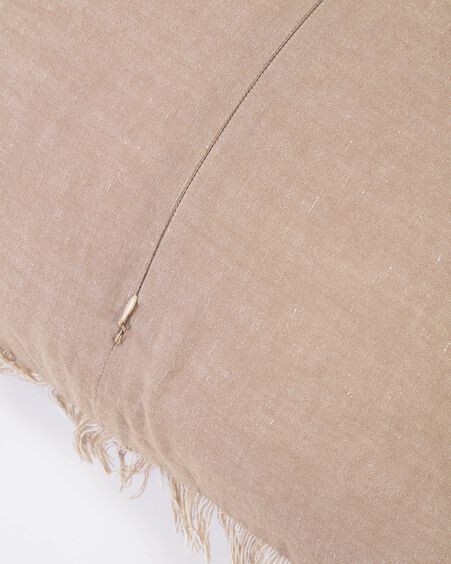 Funda cojín Abinadi de algodón y lino flecos beige 45 x 45 cm