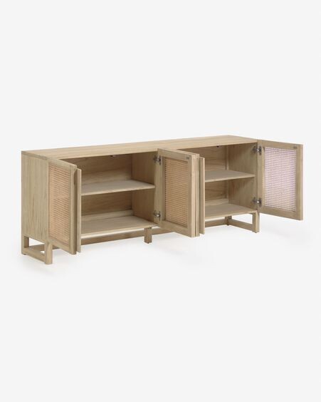 Aparador Rexit madera maciza y chapa mindi con ratán 180 x 70 cm
