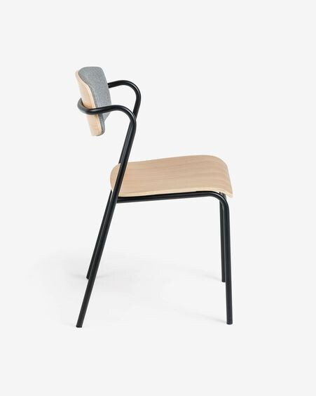 Silla Zaha gris claro de chapa de roble y acero con acabado negro
