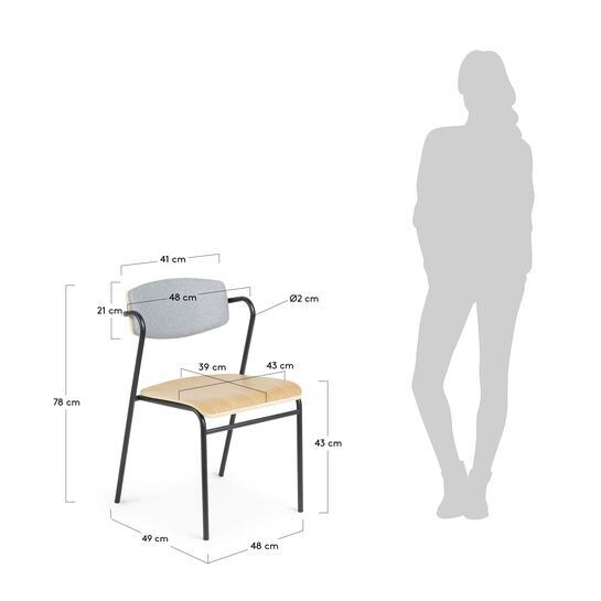 Silla Zaha gris claro de chapa de roble y acero con acabado negro