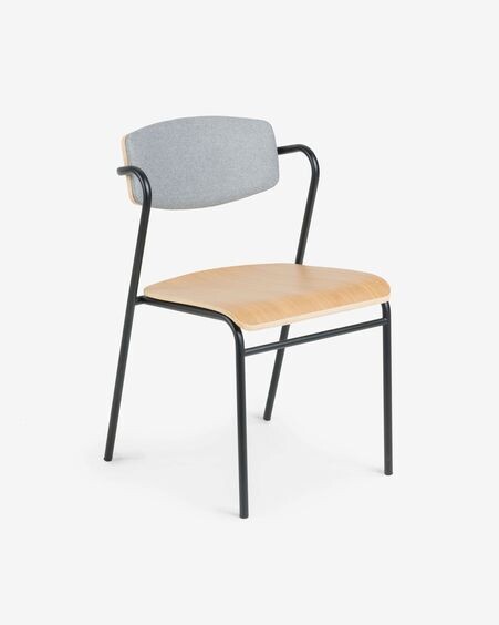 Silla Zaha gris claro de chapa de roble y acero con acabado negro