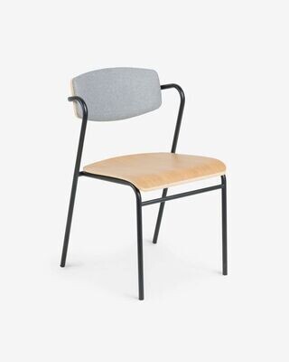 Silla Zaha gris claro de chapa de roble y acero con acabado negro Silla Zaha gris claro de chapa de roble y acero con acabado negro