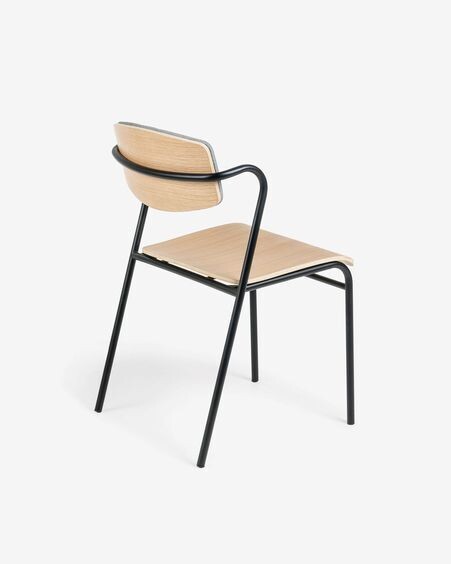 Silla Zaha gris claro de chapa de roble y acero con acabado negro