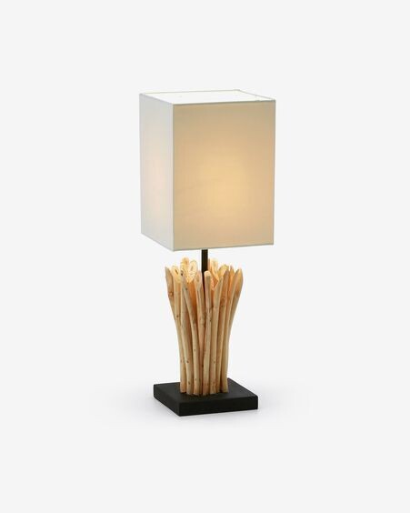 Lámpara de mesa Boop de madera maciza roja y de caucho