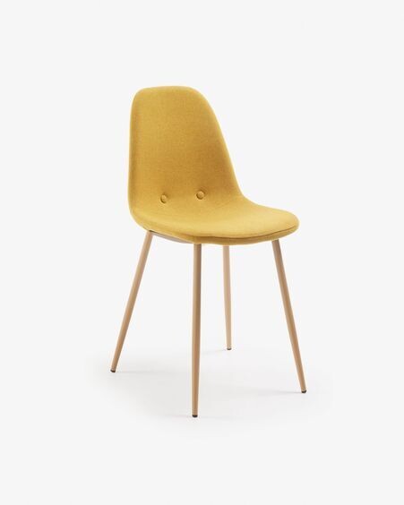 Silla Yaren mostaza y patas de acero efecto madera
